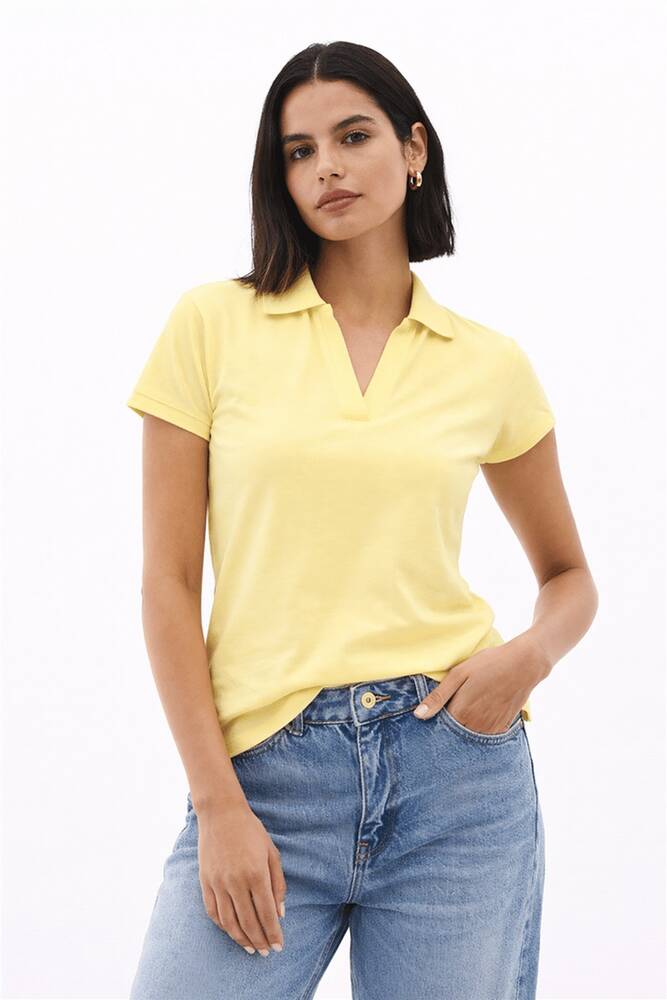 Kadın Polo V Yaka Tişört 26Y0603K1 Sarı 