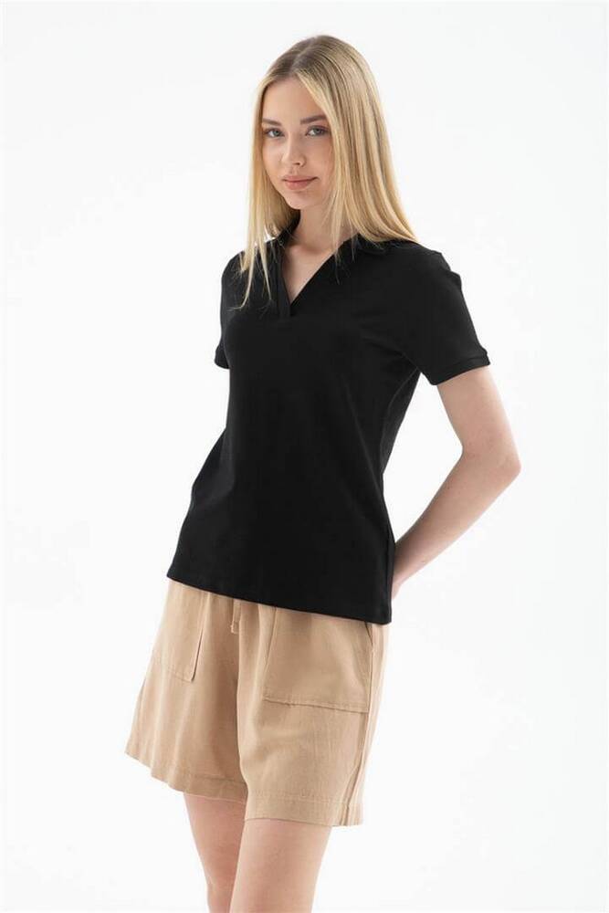 Kadın Polo V Yaka Tişört 26Y0603K1 Siyah 