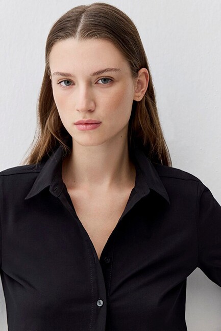 Kadın Polo Yaaka Modelli Penye 1613650-900 Siyah (2)