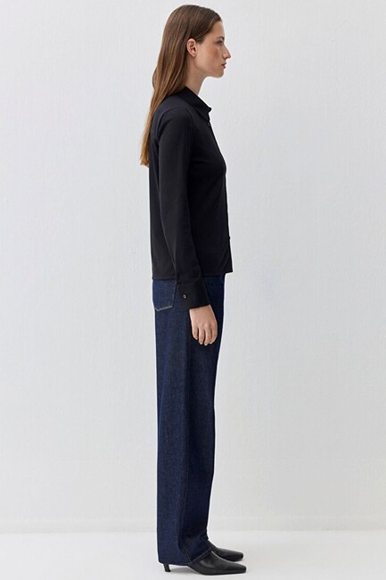 Kadın Polo Yaaka Modelli Penye 1613650-900 Siyah - Thumbnail