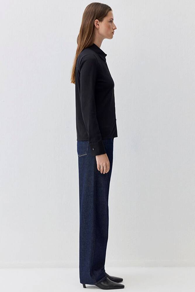 Kadın Polo Yaaka Modelli Penye 1613650-900 Siyah 