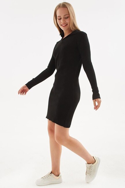 Kadın Polo Yaka Elbise 24K0275K1 Siyah (3)