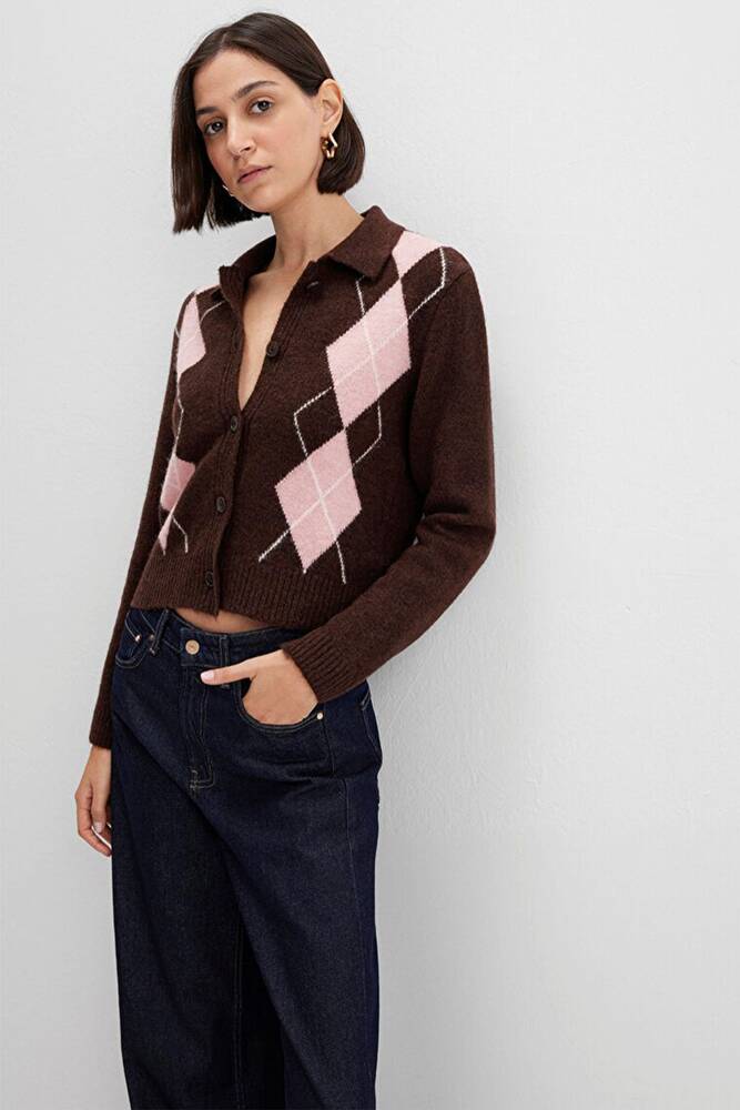 Kadın Polo Yaka Hırka 1710825-70244 Kahve 