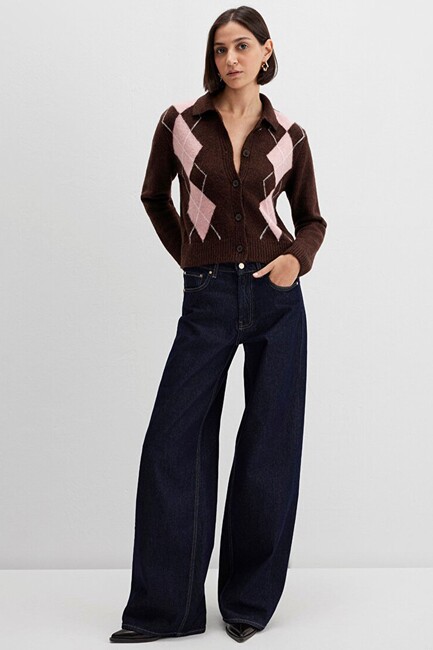 Kadın Polo Yaka Hırka 1710825-70244 Kahve (2)