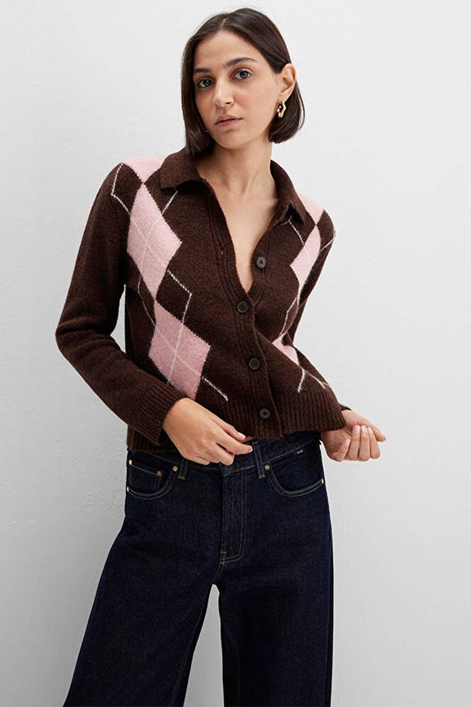 Kadın Polo Yaka Hırka 1710825-70244 Kahve 