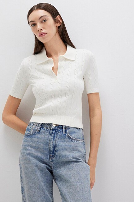 Kadın Polo Yaka Kazak 1710328-70057 Ekru (1)