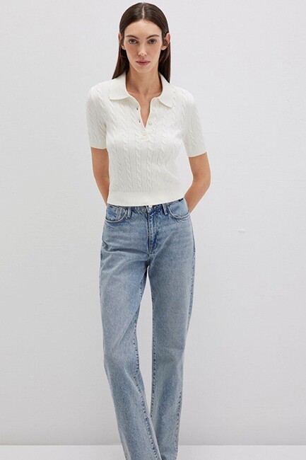 Kadın Polo Yaka Kazak 1710328-70057 Ekru (2)