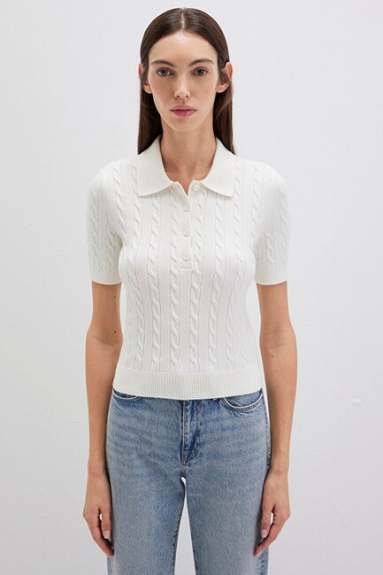 Kadın Polo Yaka Kazak 1710328-70057 Ekru (3)