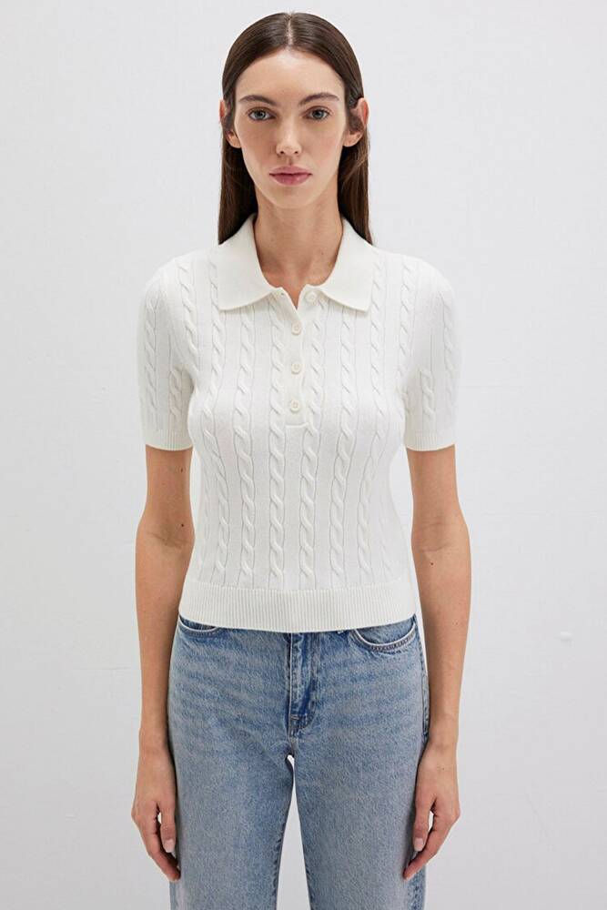 Kadın Polo Yaka Kazak 1710328-70057 Ekru 