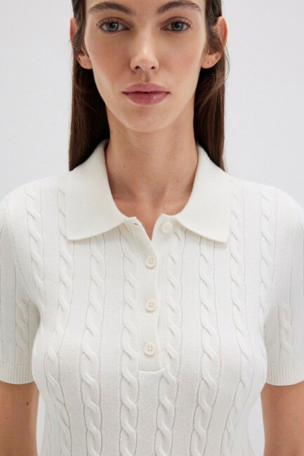 Kadın Polo Yaka Kazak 1710328-70057 Ekru - Thumbnail