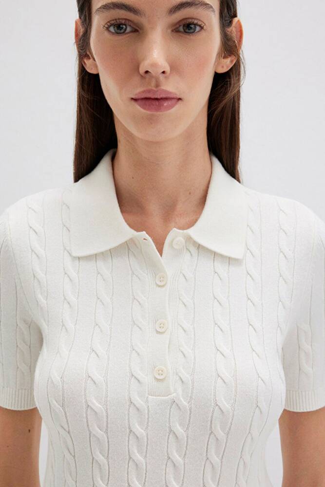 Kadın Polo Yaka Kazak 1710328-70057 Ekru 