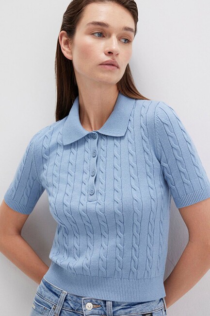 Kadın Polo Yaka Kazak 1710328-70830 Mavi (1)