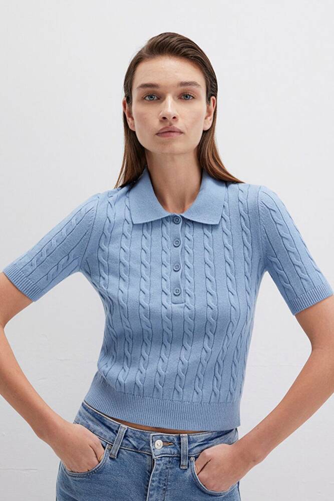 Kadın Polo Yaka Kazak 1710328-70830 Mavi 