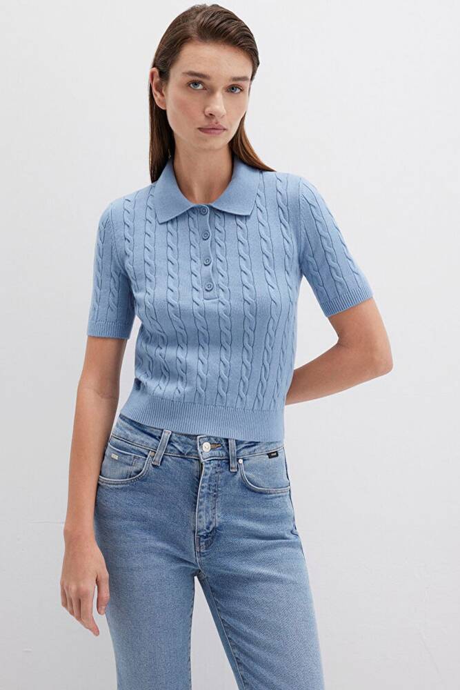 Kadın Polo Yaka Kazak 1710328-70830 Mavi 