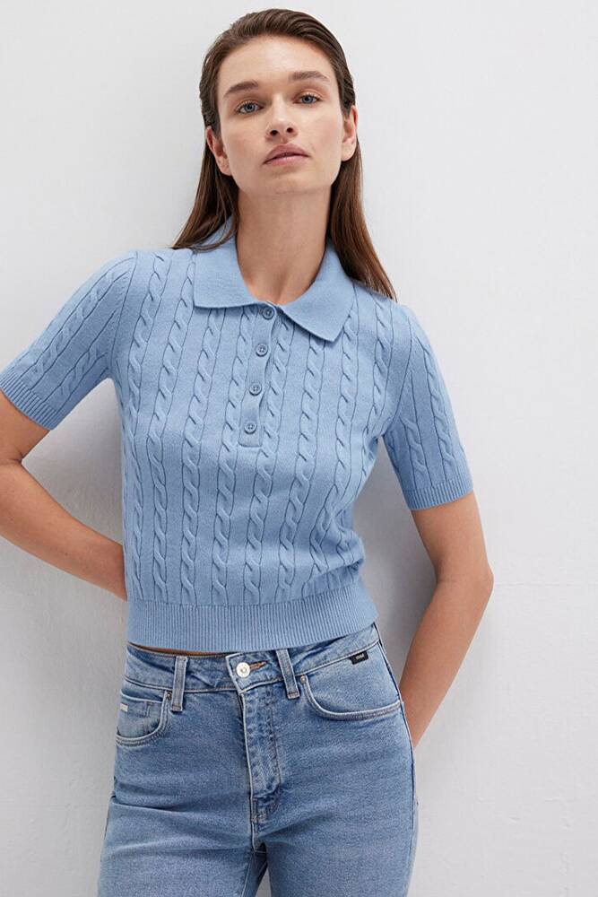 Kadın Polo Yaka Kazak 1710328-70830 Mavi 