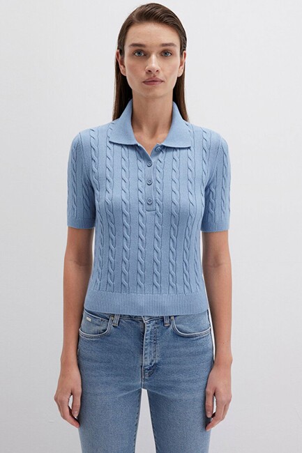 Kadın Polo Yaka Kazak 1710328-70830 Mavi - Thumbnail