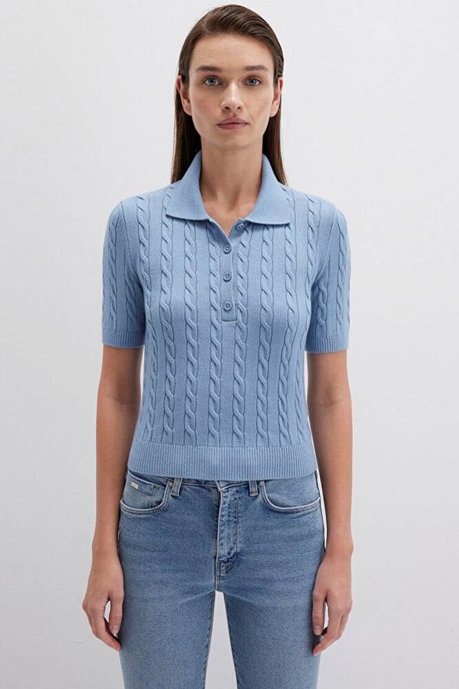 Kadın Polo Yaka Kazak 1710328-70830 Mavi 