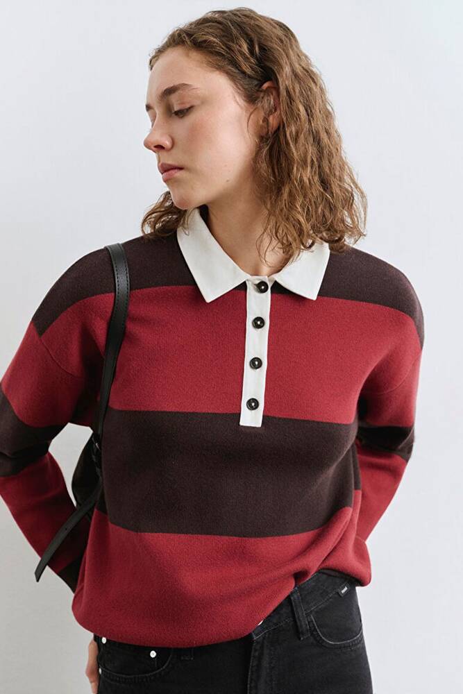 Kadın Polo Yaka Kazak 1710708-90695 Kırmızı 