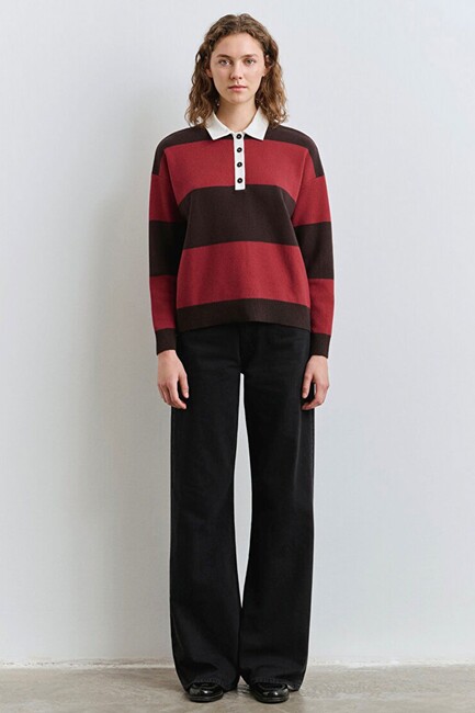 Kadın Polo Yaka Kazak 1710708-90695 Kırmızı - Thumbnail