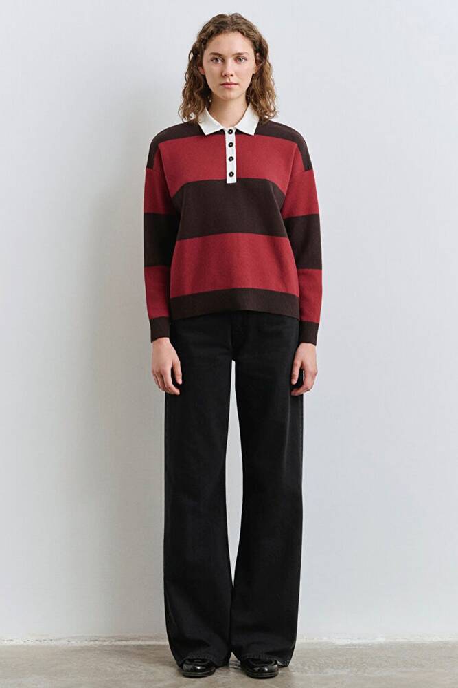 Kadın Polo Yaka Kazak 1710708-90695 Kırmızı 