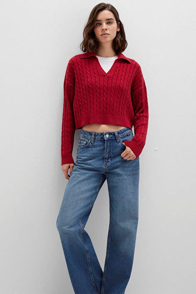 Kadın Polo Yaka Kazak 1710717-70391 Kırmızı 