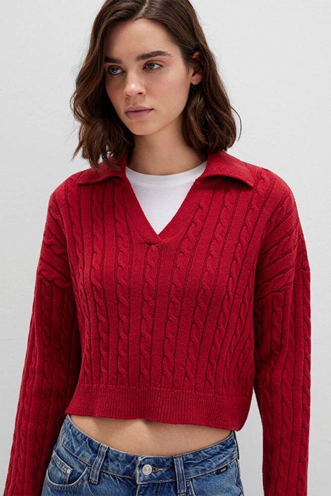 Kadın Polo Yaka Kazak 1710717-70391 Kırmızı 