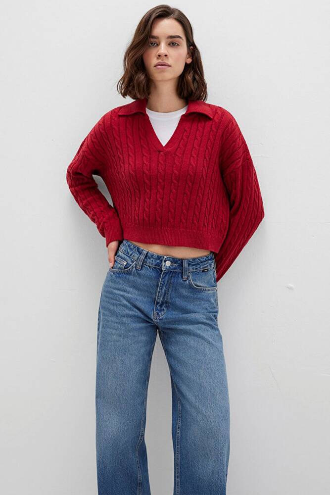 Kadın Polo Yaka Kazak 1710717-70391 Kırmızı 