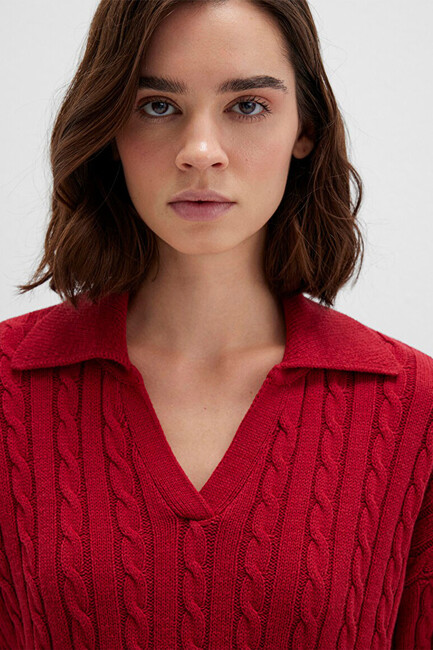 Kadın Polo Yaka Kazak 1710717-70391 Kırmızı - Thumbnail