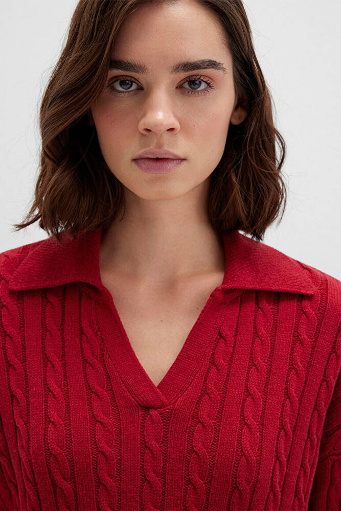 Kadın Polo Yaka Kazak 1710717-70391 Kırmızı 