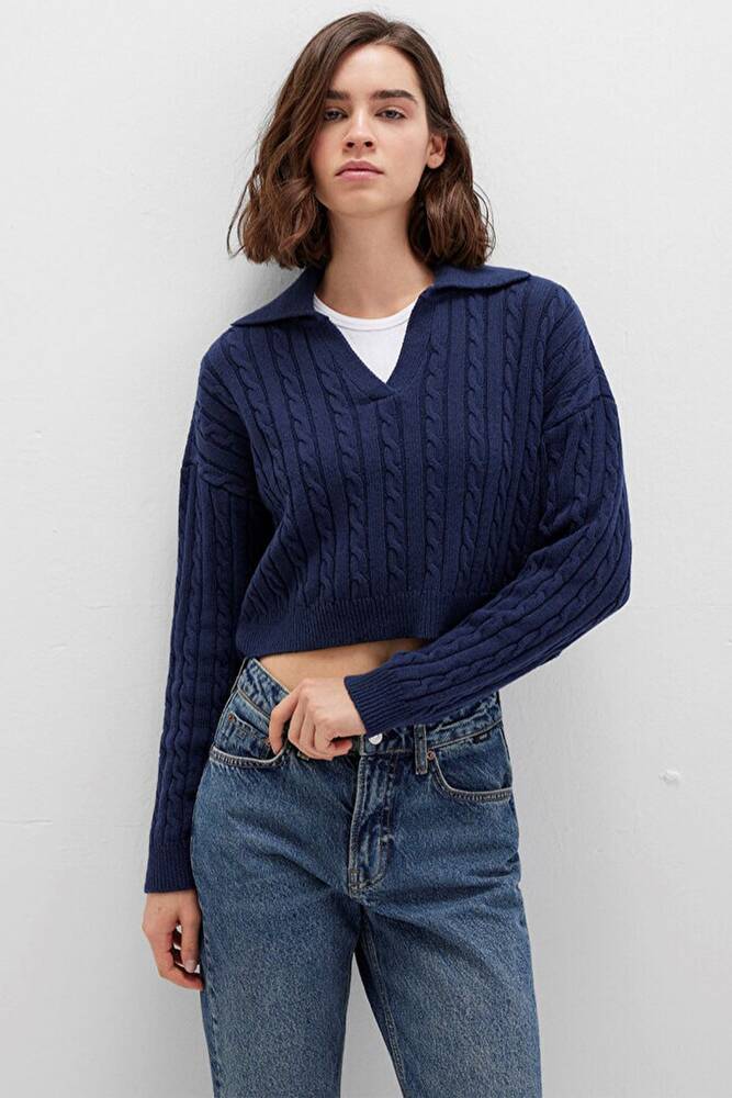 Kadın Polo Yaka Kazak 1710717-70497 Lacivert 