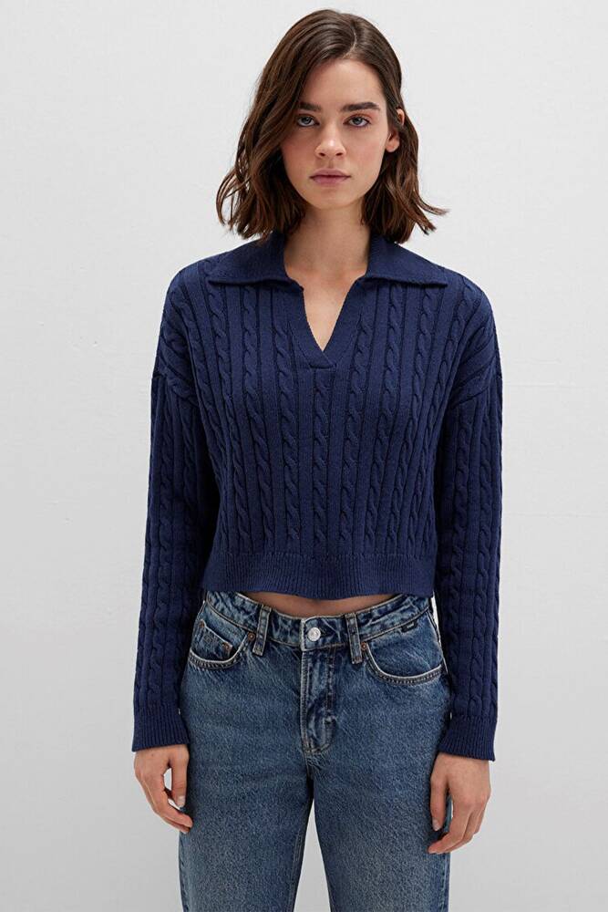 Kadın Polo Yaka Kazak 1710717-70497 Lacivert 