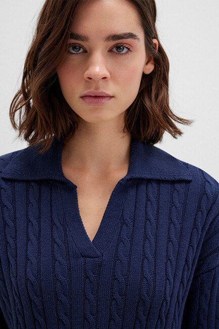 Kadın Polo Yaka Kazak 1710717-70497 Lacivert - Thumbnail