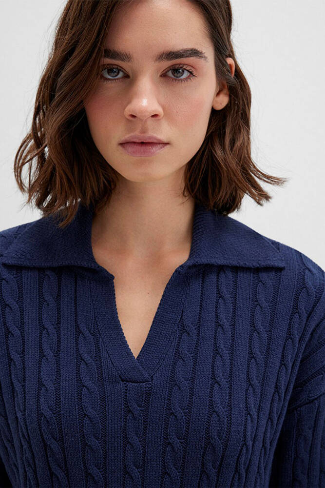 Kadın Polo Yaka Kazak 1710717-70497 Lacivert 