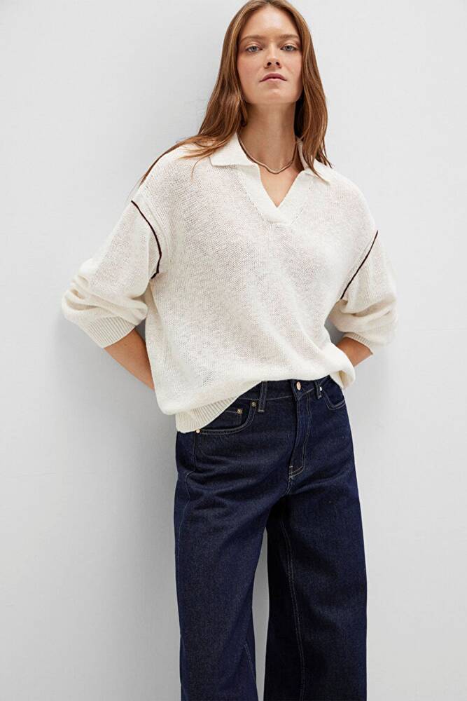 Kadın Polo Yaka Kazak 1710834-91338 Ekru 