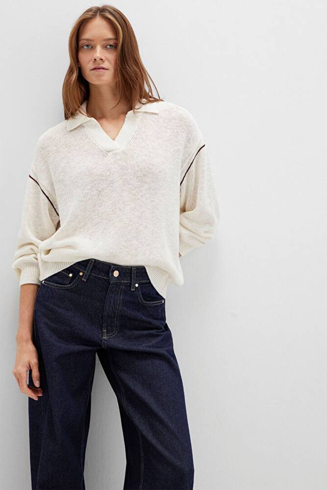 Kadın Polo Yaka Kazak 1710834-91338 Ekru 