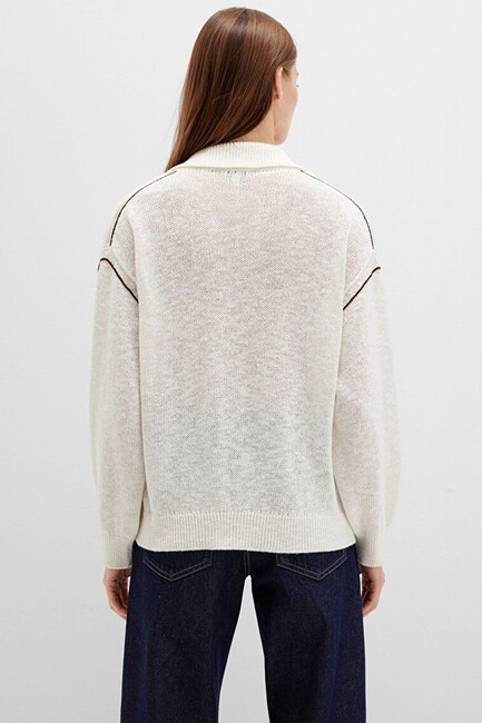 Kadın Polo Yaka Kazak 1710834-91338 Ekru - Thumbnail