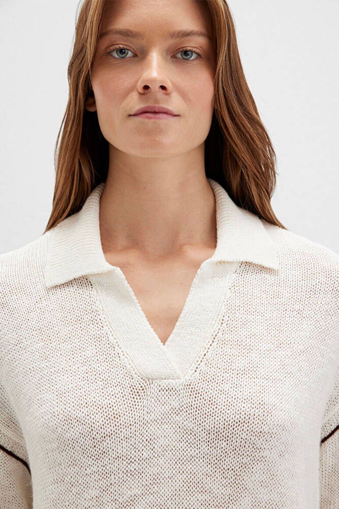 Kadın Polo Yaka Kazak 1710834-91338 Ekru 