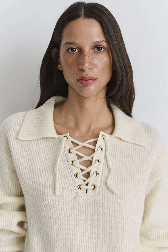 Kadın Polo Yaka Kazak 1710879-80194 Ekru 