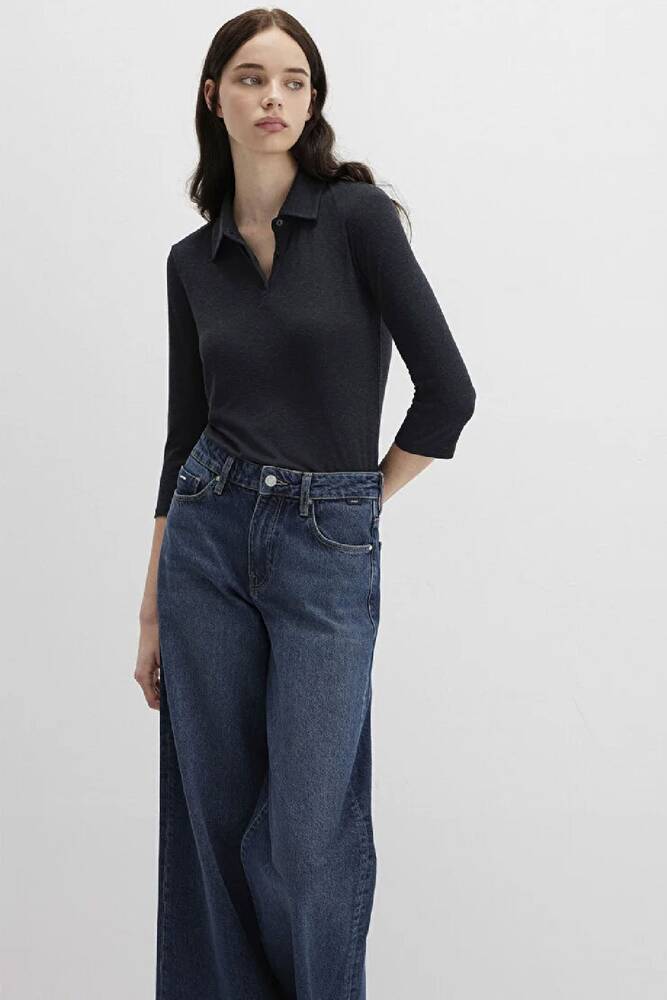 Kadın Polo Yaka Modelli Penye 1613647-80022 Gri 