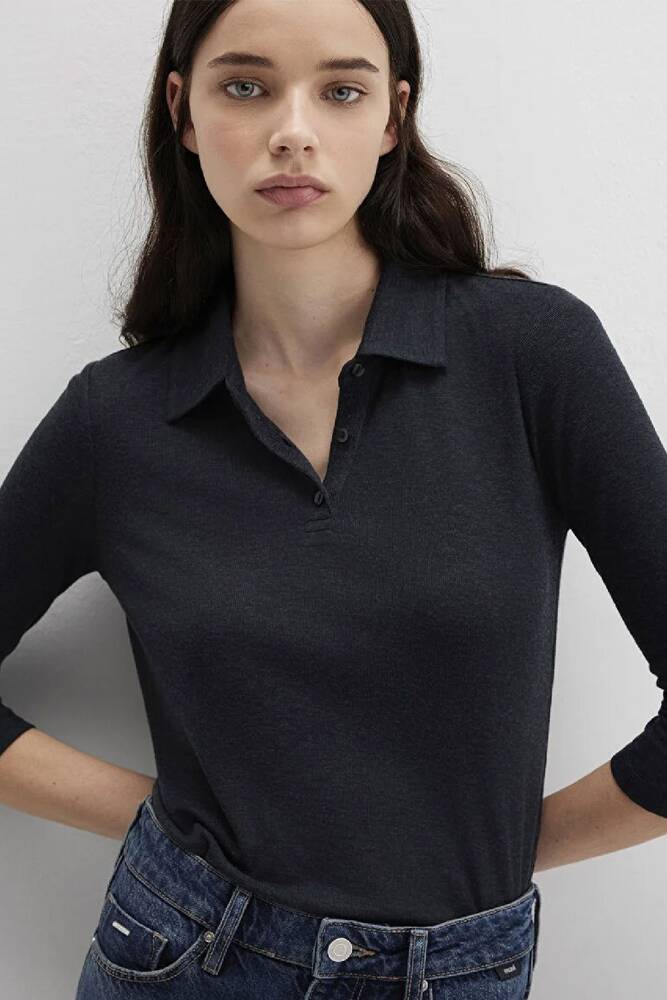 Kadın Polo Yaka Modelli Penye 1613647-80022 Gri 