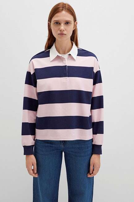 Kadın Polo Yaka Modelli Penye 1613835-91459 Pembe - Thumbnail