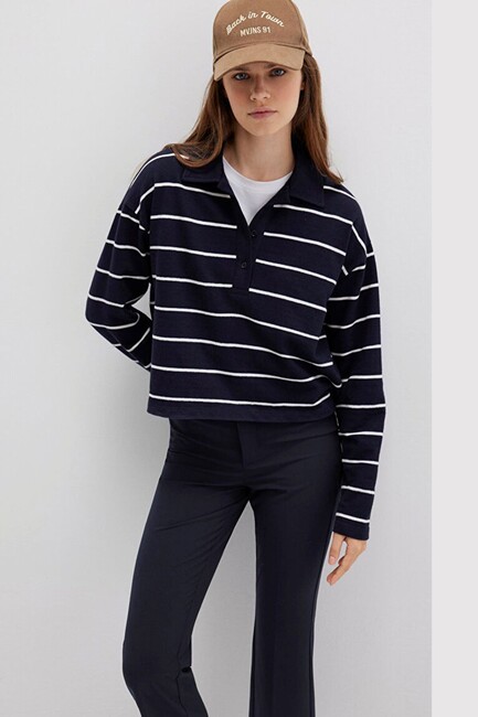 Kadın Polo Yaka Penye 1612813-87988 Lacivert (1)