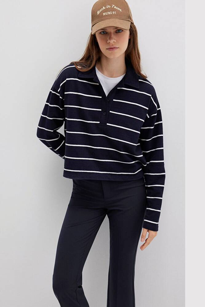 Kadın Polo Yaka Penye 1612813-87988 Lacivert 