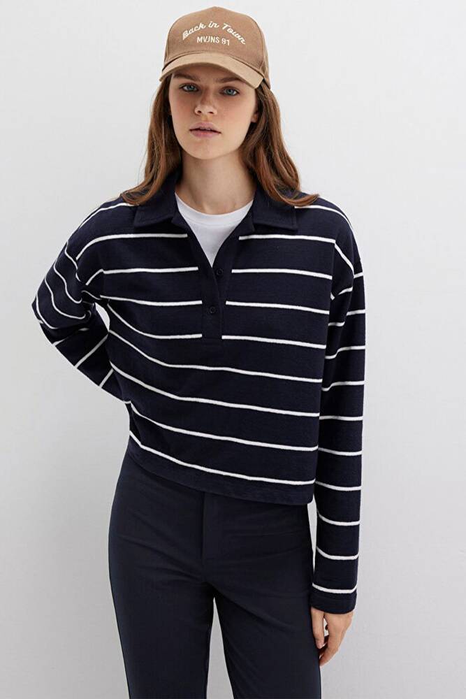 Kadın Polo Yaka Penye 1612813-87988 Lacivert 