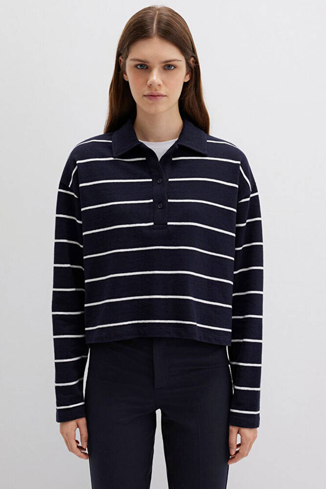 Kadın Polo Yaka Penye 1612813-87988 Lacivert 