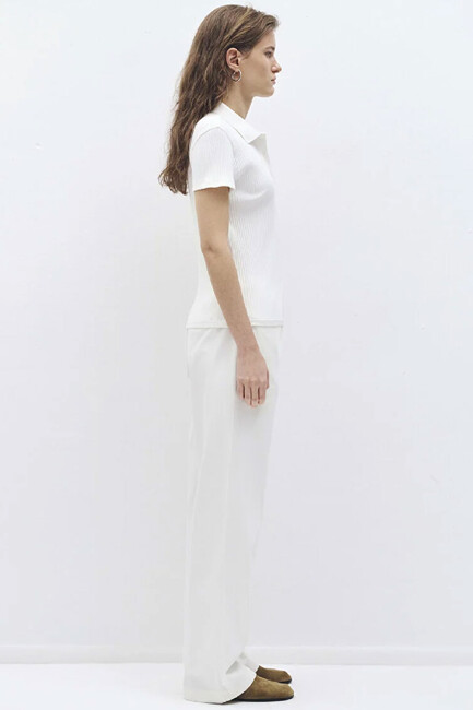 Kadın Polo Yaka Penye 1613120-70057 Beyaz - Thumbnail