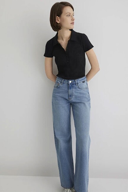 Kadın Polo Yaka Penye 1613120-900 Siyah (1)