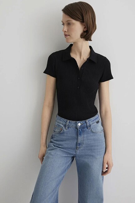 Kadın Polo Yaka Penye 1613120-900 Siyah (2)