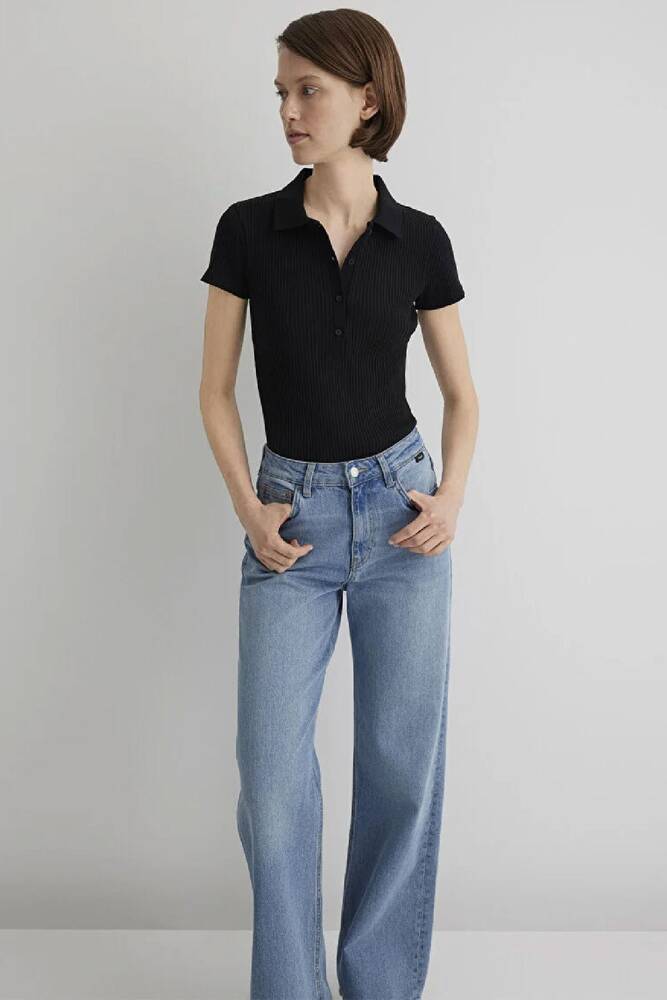 Kadın Polo Yaka Penye 1613120-900 Siyah 