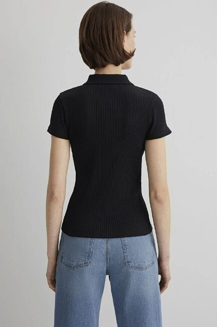 Kadın Polo Yaka Penye 1613120-900 Siyah - Thumbnail
